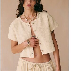 Free People Cream Button-Up Women's Top
